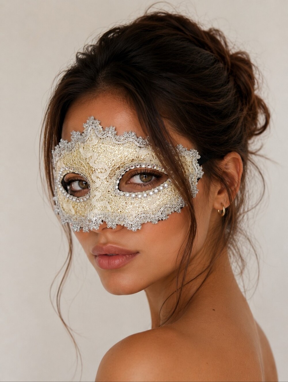 Gold and Silver Lace Masquerade Mask - OS